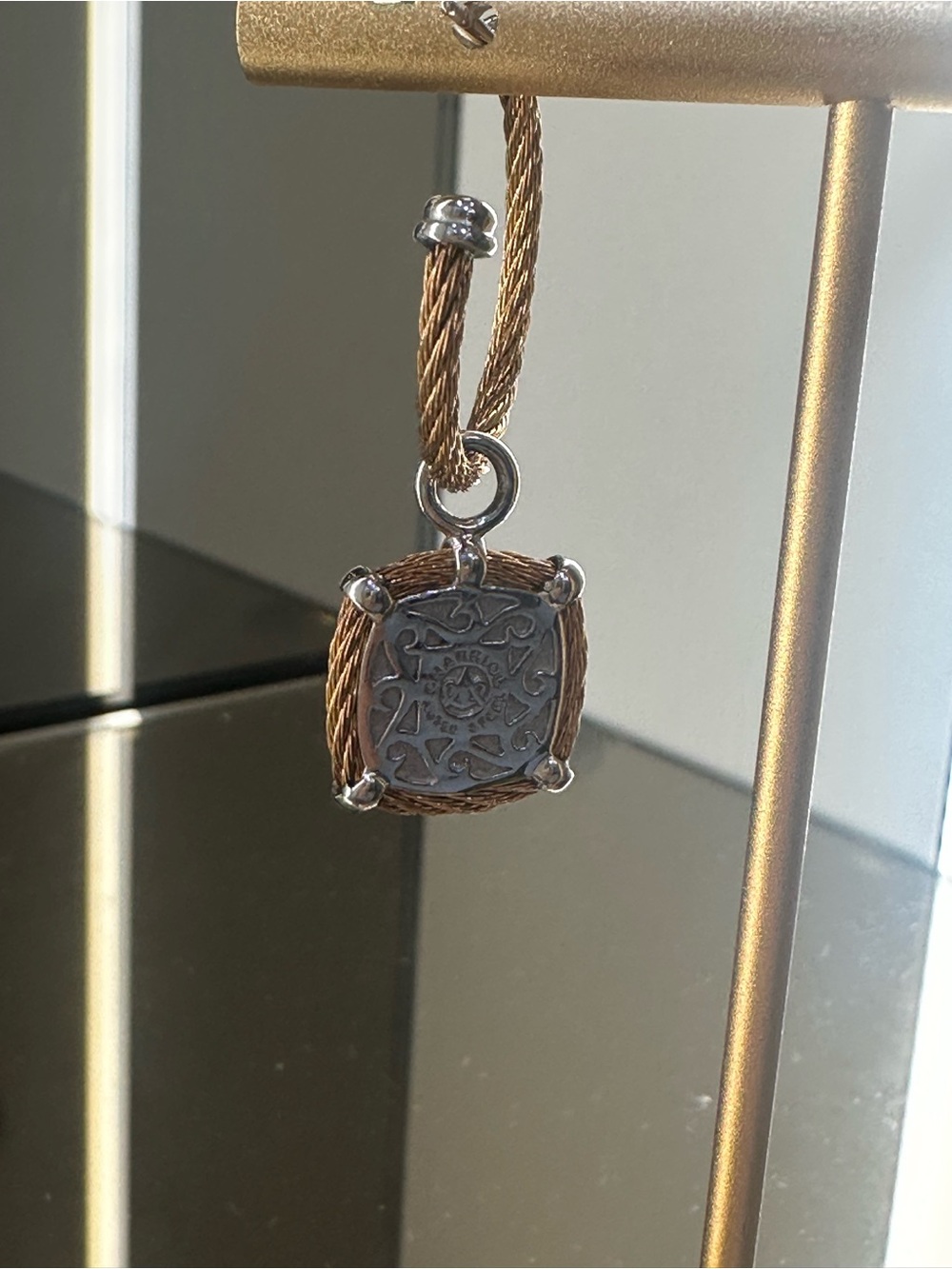 Two-Tone Yellow Gold and Silver Cable Drop Earrings with Pave Accents & Diamonds - Picture 6 of 9